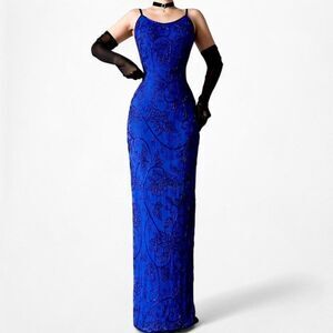 Sean Collection Blue Sequin Cocktail Formal Prom Maxi Bodycon Dress Size S